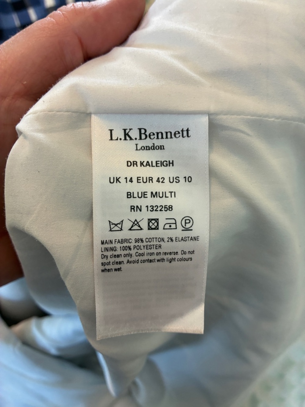 L.K. Bennett Size 10 Blue Kaleigh Abstract Blue Gingham Dress - Picture 11 of 11